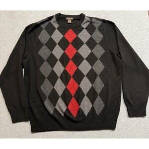 Dockers Acrylic Black, Red & Gray Argyle Soft Crew Neck Sweater Size XXL